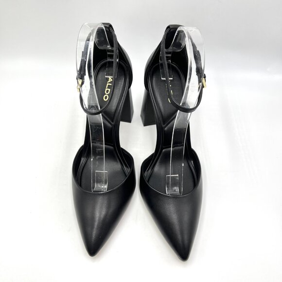 Aldo Womens Size 10 Black Leather D'Orsay Point Toe Block Heels Pumps Shoes - Picture 4 of 15
